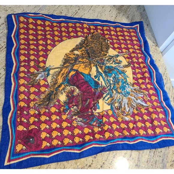 SPRINGS "Buffalo Roam" Western Bandana Native American Dancing Buffalo. Rogers - Picture 8 of 11